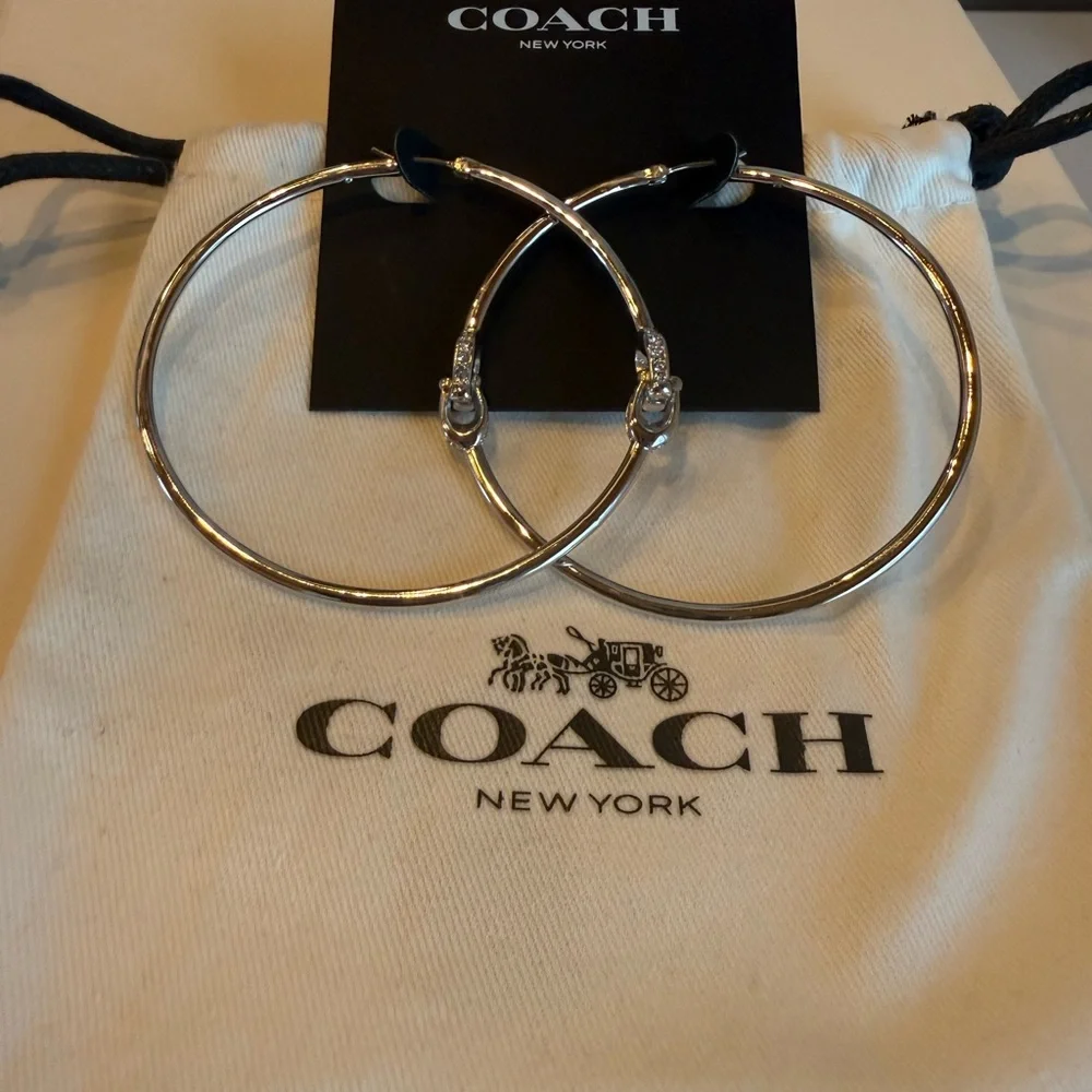 Coach Silver-Tone Large Hoop Earrings - Picture 1 of 2